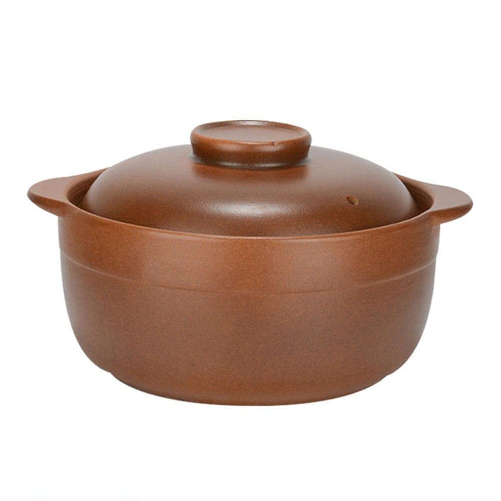Terracotta Casserole Pot with Lid - Ceramic Clay Cooking Pot for Open Fire - Old-Fashioned Earthenware Casserole - Insulated Handle - Large Capacity.