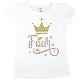 Olive Loves Apple Girls 4th Birthday Shirt Four Crown Princess Glitter Gold 4th Birthday Outfit, White Shirt, 4T
