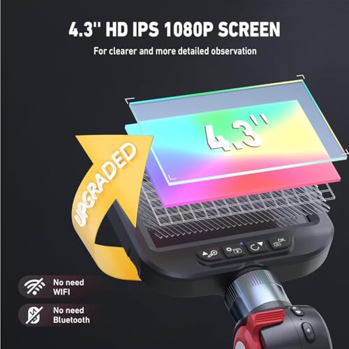 Ralcam Endoscope Camera with Light Endoscope Camera - Endoscope 6.2 mm Inspection Camera 4.3 Inch HD 720P Tube Camera, Cameras with 6 LEDs, IP67 Waterproof 2 m Flexible Channel Camera Telescopic Camera Car Tool