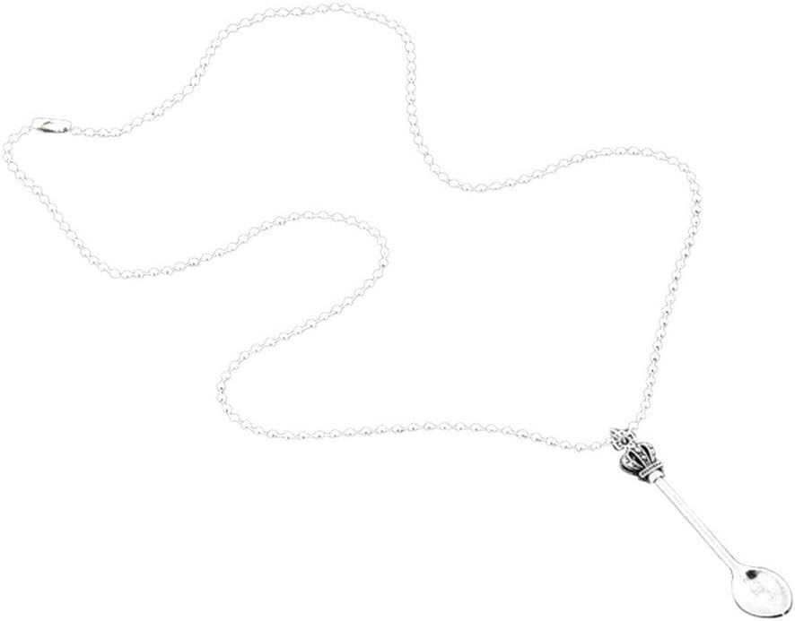 Amesii Chain Necklace Metal Pendant Spoon Design Fashion Crown Mini Tea Alloy Women Lady Jewelry Gift