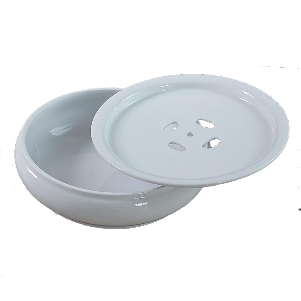 Porcelain Tea Tray, Double-Layer Ceramic Tray Circular for Tea Coffee Serving Table (10 inch White)