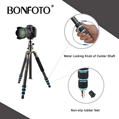 BONFOTO Carbon Fiber 57.6" B674C Lightweight Portable Compact Travel Tripod and Monopod with 360 Degree Ball Head + 1/4" Quick Release Plate + Carry Bag for Canon Nikon Sony DSLR Cameras