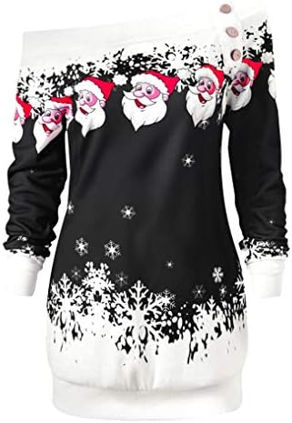 Seazoon Women Vintage Christmas Pattern Shirt Off Shoulder Long Sleeve Blouse Cute Santa Claus Tunic T Shirts for Women