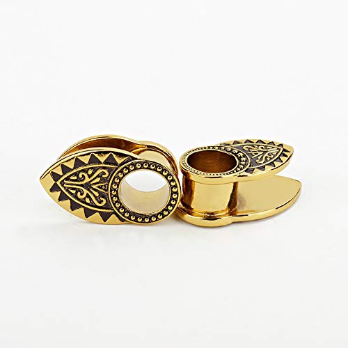 TBOSEN Gold & Black Tribal Ear Tunnels Aztec Plugs Copper Vintage Gauges Earrings Piercings Brass Clip Sold As a pair