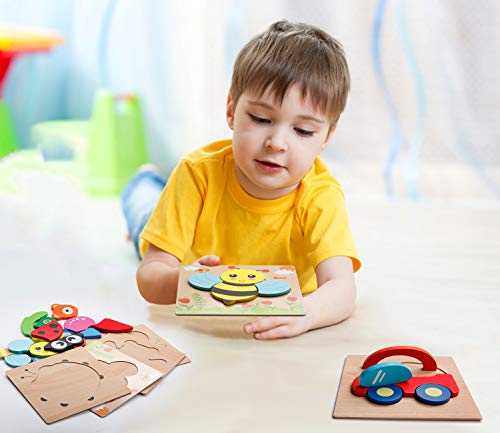 Wooden Jigsaw Puzzles, [8 Puzzles] Animal Puzzles for Toddlers Kids 1 2 3 Years Old Boys and Girls Educational Toys with 8 Animals Patterns, Vibrant - Thumbnail 3