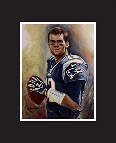 Tom Brady, Football quarterback, New England Patriots #12. The No. 1 player in NFL top 100 2017. Oil Painting Print 16 X 20" with black mat. Limited edition with artist signature.