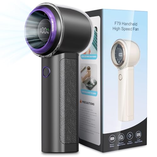 FITENOUGH Portable Handheld Turbo Fan, 1-100 Speed Hand Fan with Air Turbo Tech and Digital Display, 13000 RPM Rechargeable for Outdoor Activities,Travel,Working (Grey)