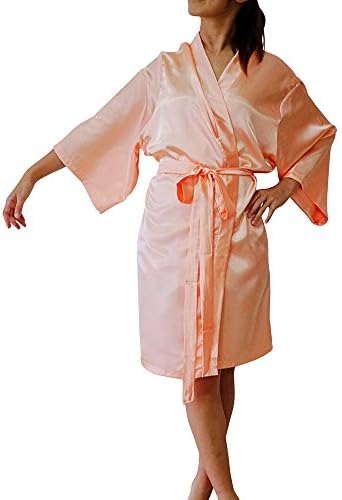 Tana Women's Satin Kimono Robe, Solid Color, Short (XX-Large, Orange Bathrobe)