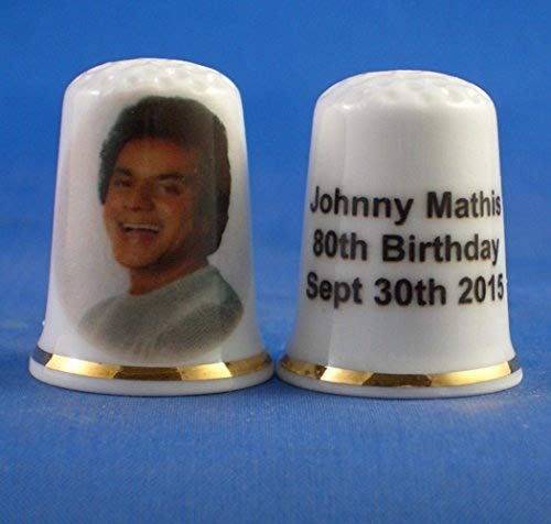 Porcelain China Collectable Thimble -- Johnny Mathis with Free Gift Box