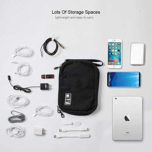 Electronics Accessories Organizer,Double Layer Waterproof Cable Organizer Bag,Multifunction Travel Gadget Bag Storage Cables, USB Flash Drive,iPad Mini and More