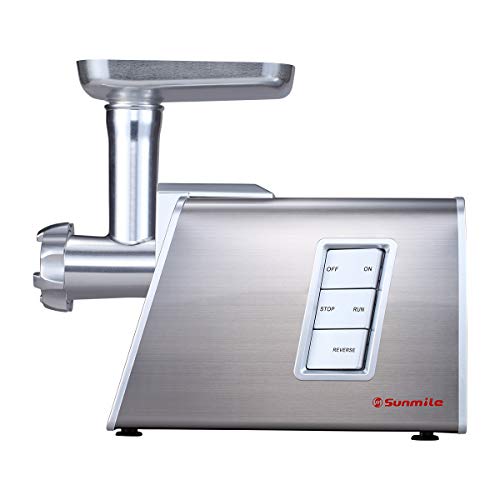 Sunmile SM-G73 Heavy Duty Electric Meat Grinder and Sausage Stuffer Maker 1000W Max with Stainless Steel Cutting Blade and 3 Cutting Plates and 1 Big Sausage Stuff, ETL Certificated (White)