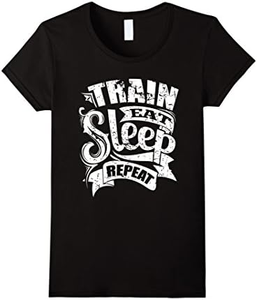 Women's Train Eat Sleep Repeat tshirt. Muscle top Medium Black