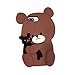 Brown Color 3D Cartoon Bear Hugging Black Bunny Case for iPhone 7Plus 8Plus 7+ 8+ Large Size Soft Silicone Rubber Ultra Thick Protective Shockproof Cute Lovely Japanese Gift for Kids Boys Teens Girls