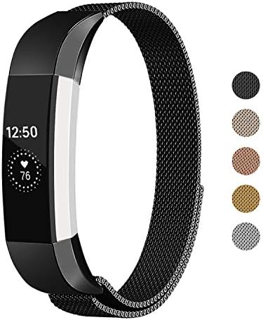 Keasy Replacement Metal Bands Compatible for Fitbit Alta and Fitbit Alta HR, Stainless Steel Replacement Bands for Women Men (Black#A, Large)