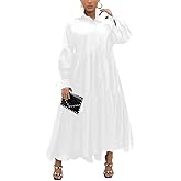 Women's Long Sleeve Maxi Shirt Dress Elegant Button Down Loose Swing Party Dress