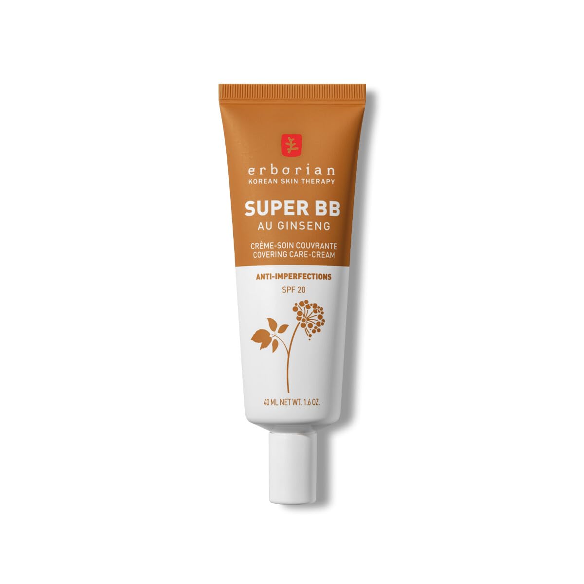 Erborian - Super BB Cream with Ginseng - High Coverage Tinted Face Care Anti-Imperfections - Complexion Corrector and Perfecter - Sun Protection SPF 20 - Korean Cosmetic - Caramel 40ml