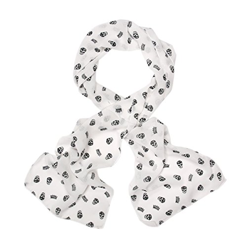 Elegant Sheer Skull & Crown Print Fashion Scarf, White