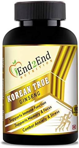 End2End Nutrition Korean True Ginseng 800Mg-For Energy Boost, Performance and Focus -60 Capsules