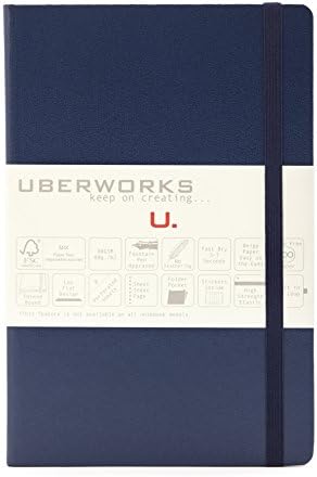2nd Edition UBERWORKS TEHNIK Classic Dark Navy Blue Hardcover Dotted/Dot Grid Elastic Closure Notebook/Bullet Journal A5 Medium 5.6x8.4in 192 Pages 80gr. Smooth Ivory Paper, Index, Folder &amp; Labels