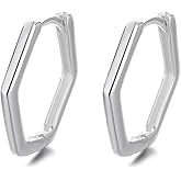 Minimalist Hexagon Geometric Chic 925 Sterling Silver Hoop Earrings for Women Men Fashion Dainty Huggie Rectangle Hoops Unique Jewelry Hypoallergenic Gifts Bff Birthday Valentines Day 14mm