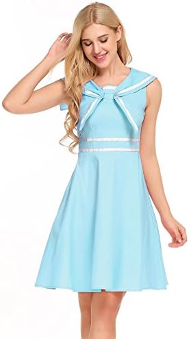 Zeela 1940s Vintage Casual Style Cute Back Pullover Fit and Flare Sailor Moon Dress