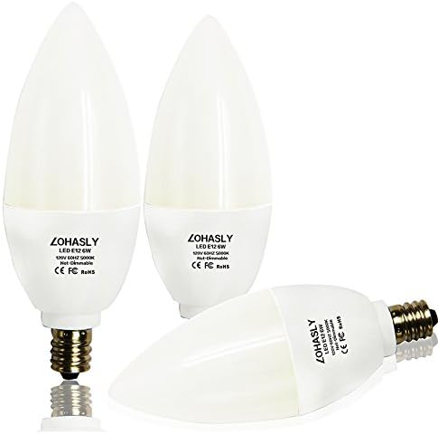 LOHASLY Candelabra Bulb, 6W LED Bulb, Daylight White(5000k) LED Bulbs Candle Light Bulb E12 ,550lm, 180 Degree Beam, LED Lights Pack of 3 (Not-Dimmable)