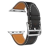 MoKo Band for Apple Watch Series 3 Bands, Luxury Genuine Leather Smart Watch Band Strap Single Tour Replacement for 42mm Apple Watch Series 3 / 2 / 1 2017, BLACK (Not Fit 38mm Versions)