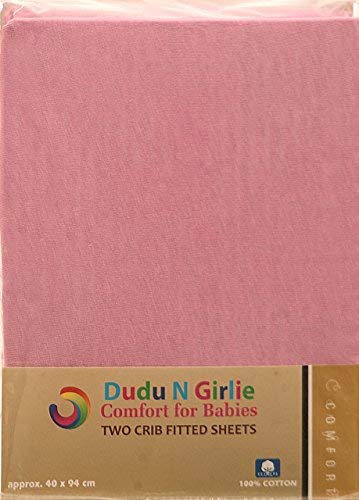 Dudu N Girlie Crib Sheets 40x90cm Fully Fitted – 90 x 40 Crib Sheets 2 Pack Cotton - Hpoallergenic Baby Pram Sheets Bedding Elasticated Breathable Easy Care (Pack of 2, Pink)