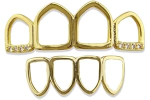Psivika Gold Teeth Grillz Open Face Outline 4 Teeth Vampire Fangs Grillz for Men and Women