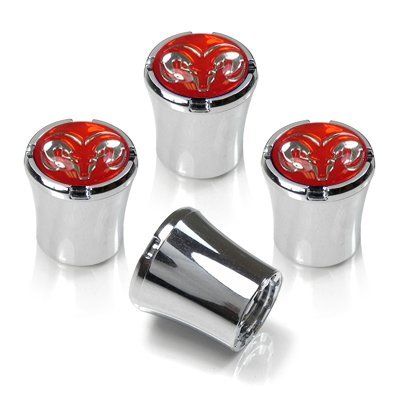Dodge RAM Red Logo Chrome Tire Stem Valve Caps, Official Licensed