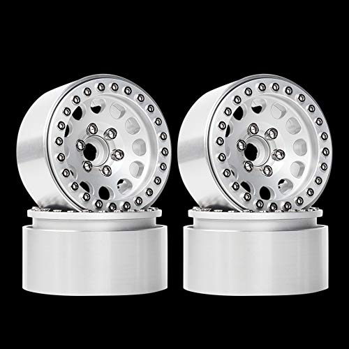 INJORA RC Rims 4pcs 1.9 Inch Beadlock RC Wheel Rim Set Wheel Hub for 1:10 RC Crawler Axial SCX10 SCX10 II 90046 SCX10 III AXI03007 TRX4 D90 12mm Hex (Silver)
