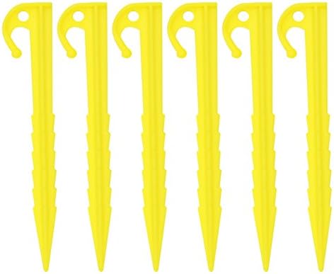 CamDesign 6PC Visible Yellow Plastic Universal Tent Pegs Ground Nail Stakes for Camping Gardening DJI Drone Landing Pad Canopies Landscaping Outdoor