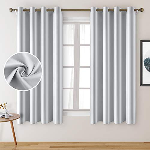 HOMEIDEAS 2 Panels Faux Silk Curtains for Nursery Greyish White