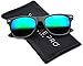 Polarized Flat Mirrored Reflective Revo Color Lens Large Horn Rimmed Style Sunglasses (Mirrored Green)