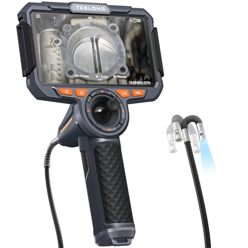 Teslong 4-Way Articulating Borescope with Dual Lens Endoscope, 1080P HD Steerable Mechanic Inspection Camera with with LED Light, See in Wall Automotive Engine Scope(0.24inch-5FT)