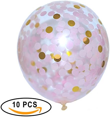 Confetti Balloons Pink and Gold 18'' Pre-Filled, 10pc Pack, For Fun Events, Birthdays, Bachelorette Party, Weddings, Engagements, Graduations, Holidays and More!