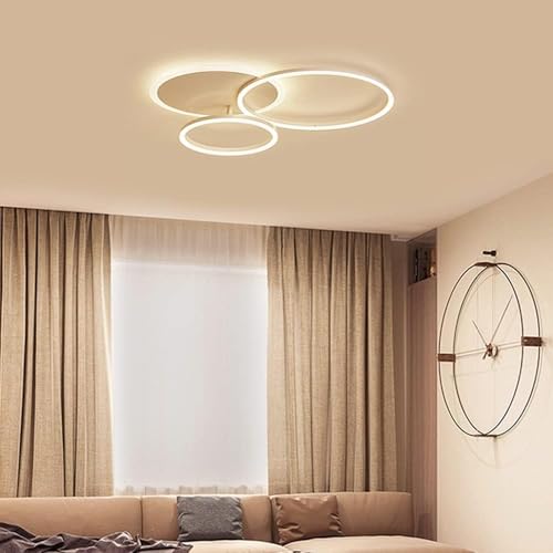 MOUNM Bedroom Chandelier, LED Ceiling Light Dimmable 3000K-6000K Aluminium, 54W 5400lm, for Bedroom, Living Room, Living Room, with Remote Control, Three Circles