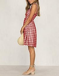 Blooming Jelly Vestido a cuadros para mujer sin mangas Swing A line Guinga Verano Corto Mini Vestidos con Bolsillos