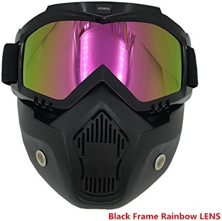 Motorcycle Riding Face Mask with Goggles for Harley Helmet,Windproof and Breathable-Rainbow Lens