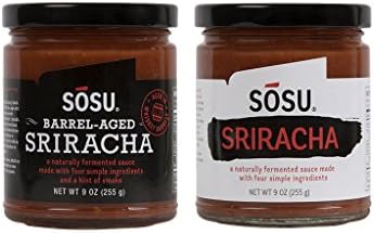 Combo Pack: two 9 oz jars of Sosu Barrel-Aged Sriracha and Sosu White Label Sriracha - treat yourself to two flavor profiles of our non-GMO Sriracha