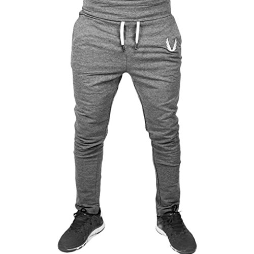 haoricu Men Sweatpants, Men Casual Sportswear Elastic Fitness Pants Workout Running Gym Trousers (M, Deep Gray)