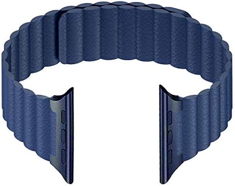 LKEITY Leather Loop Compatible for Apple Watch Band 42mm (Series 3/2/1) 44mm (Series 4) Blue - Adjustable Strong Magnetic Strap Replacement Wristband for iWatch