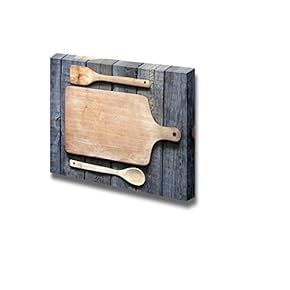 Canvas Prints Wall Art - Vintage Cutting Board on Planks Food/Kitchen Concept | Modern Wall Decor/Home Decoration Stretched Gallery Canvas Wrap Giclee Print & Ready to Hang - 12" x 18"