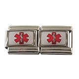 2 Red Medical Alert ID Stars for Italian Charm Bracelets Jewelry Link