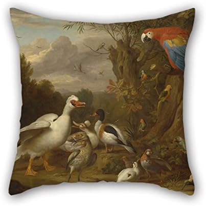 PILLO 18 X 18 Inches / 45 By 45 Cm Oil Painting Jacob Bogdani - A Macaw, Ducks, Parrots And Other Birds In A Landscape Pillow Shams,both Sides Is Fit For Car Seat,outdoor,kids Girls,bar,christmas,h