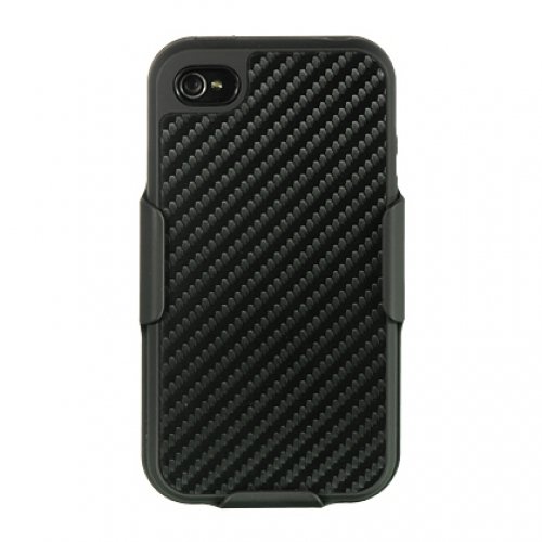 Dream Wireless Platinum Collection Shel-Tek Series Knight All-In-1 Case/Holster Combo Case for iPhone 4/4S - Retail Packaging - Black Carbon Fiber