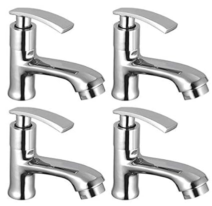 Drizzle Pillar Cock Soft Brass Chrome Plated/Wash Basin Tap/Bathroom Tap/Quarter Turn Tap/Foam Flow Tap - Set of 4