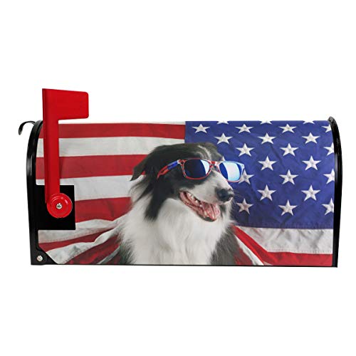 JOYPRINT Magnetic Mailbox Cover American USA Flag Animal Dog, Oversize 25.5" x 21" Mailbox Wrap Cover Home Garden Decoration