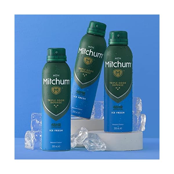 Mitchum Men Triple Odor Defense 48HR Protection Deodorant Spray & Antiperspirant (200ml) Ice Fresh, Dermatologist Tested