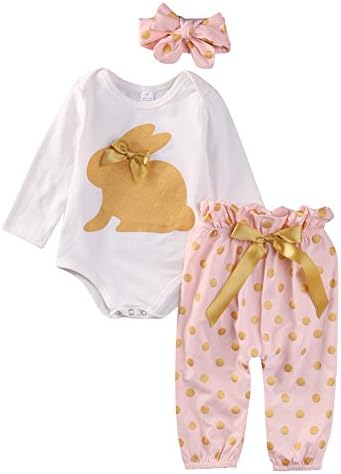 Angelchild Infant Newborn Baby Girls Cute Romper Tops+ Pants+ Headband Clothes Outfit Sets Rabit 100